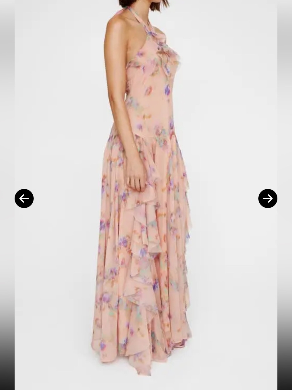 NEw Nasty Gal Peach Floral Ruffle Halter Maxi Dress